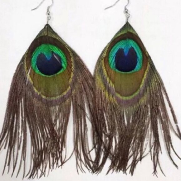 💝Peacock Feather Drop Earrings JE01 - Picture 2 of 3